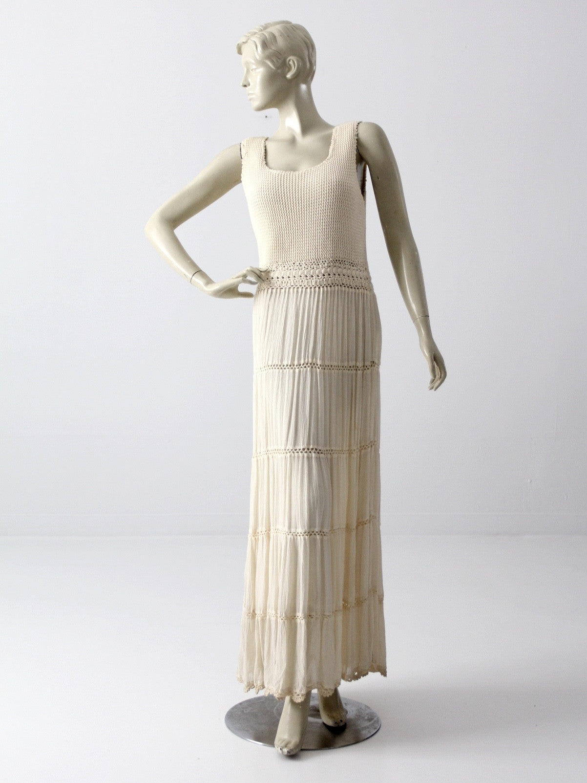 vintage 70s cream crotchet maxi dress – 86 Vintage