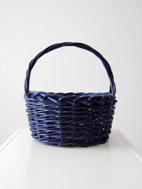 vintage large blue basket with handle