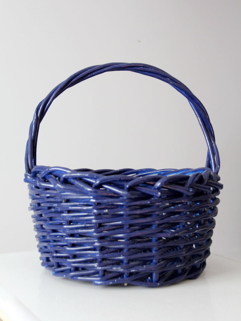 vintage large blue basket with handle