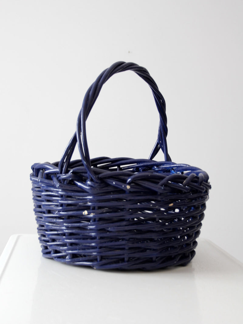 vintage large blue basket with handle