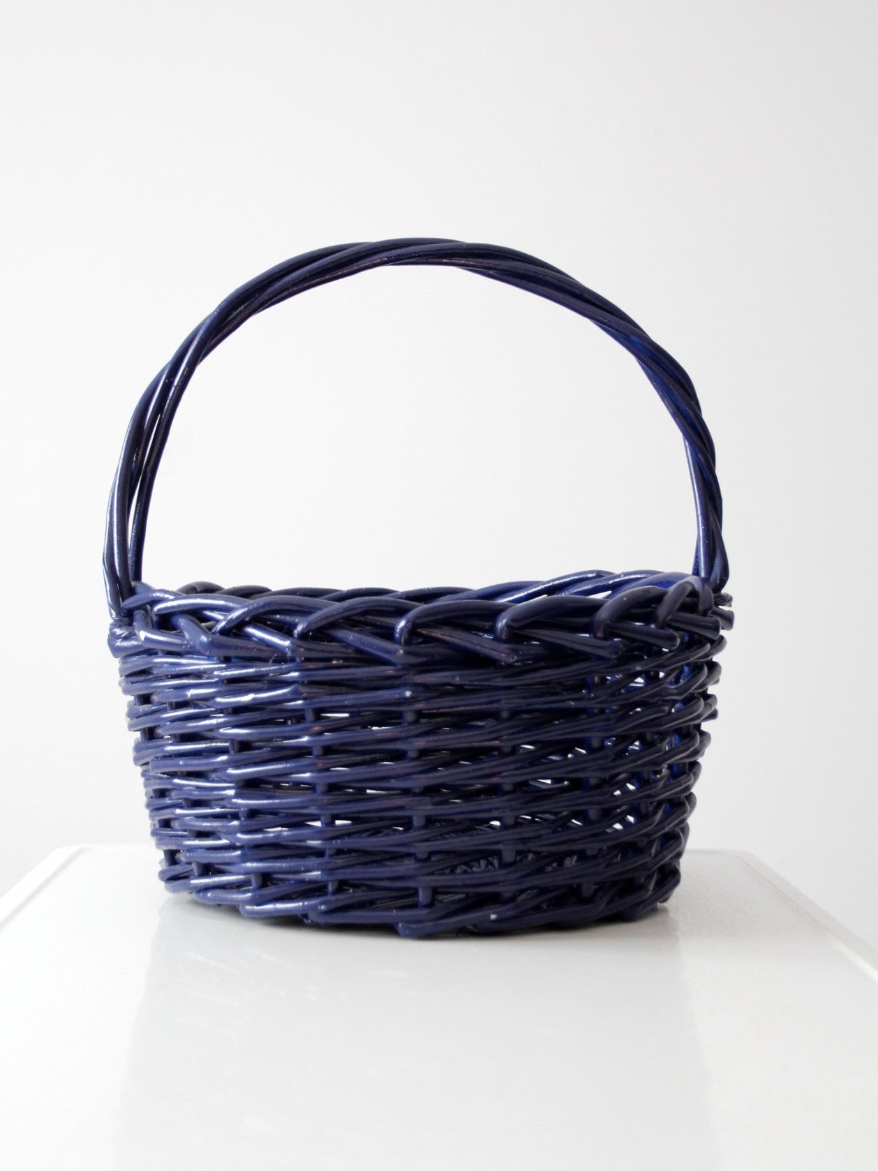 Woven Round Leather Basket Navy