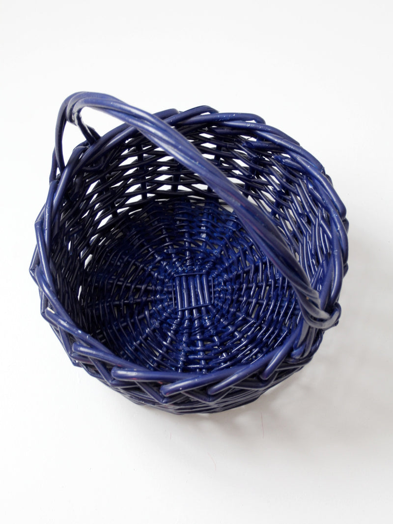 vintage large blue basket with handle