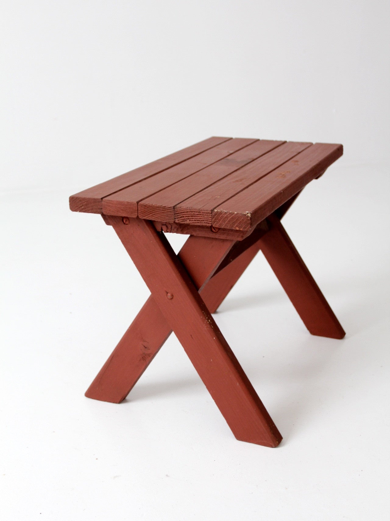 vintage slat wood patio bench