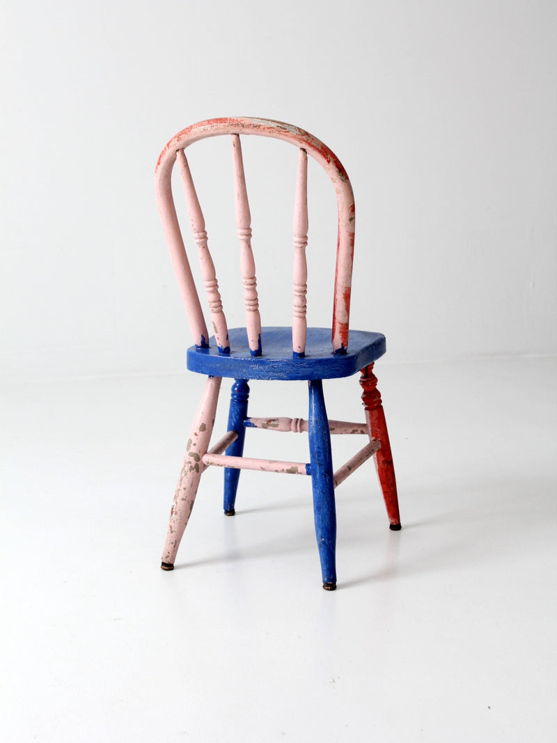 antique wood children's chair color block painted