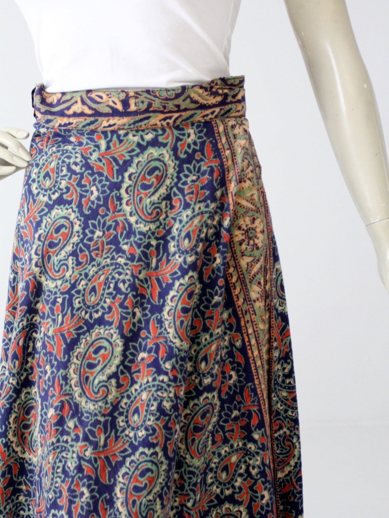 vintage 70s blue hippie wrap skirt