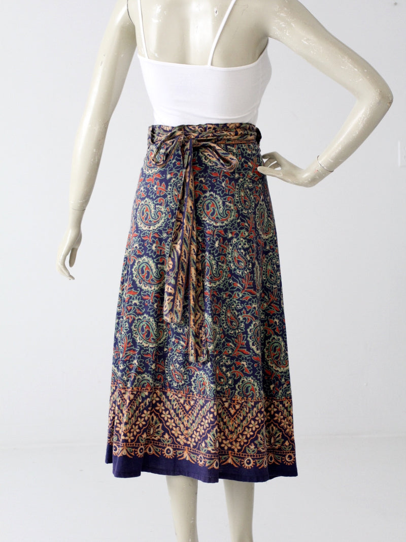 vintage 70s blue hippie wrap skirt