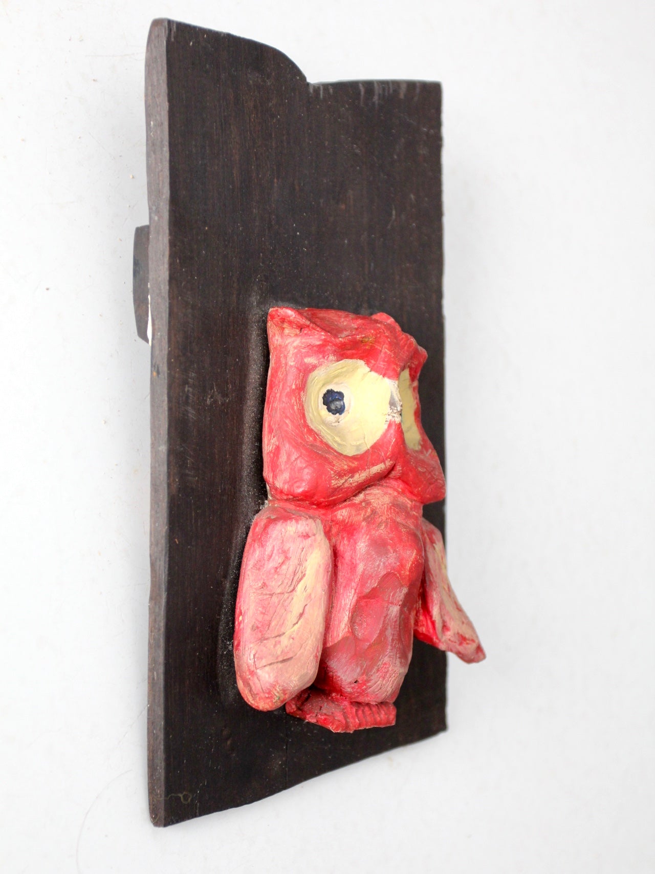 vintage pottery owl on ebony wood board art