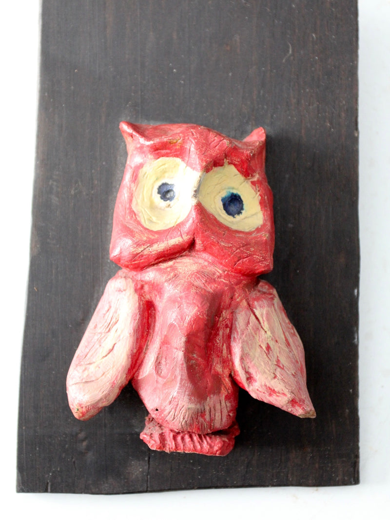 vintage pottery owl on ebony wood board art