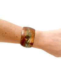 vintage copper cuff with brass and shell leopard