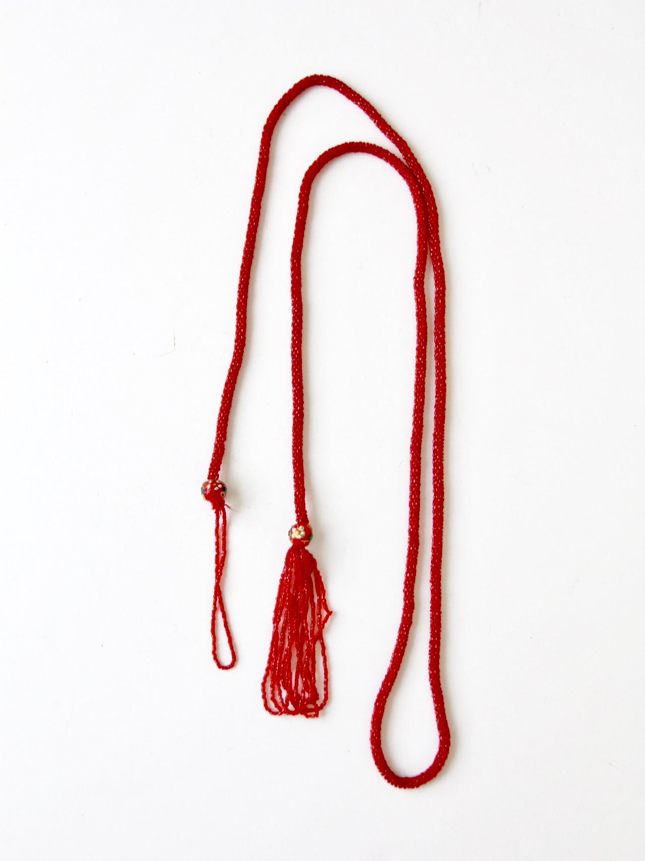 vintage red glass beaded strand necklace