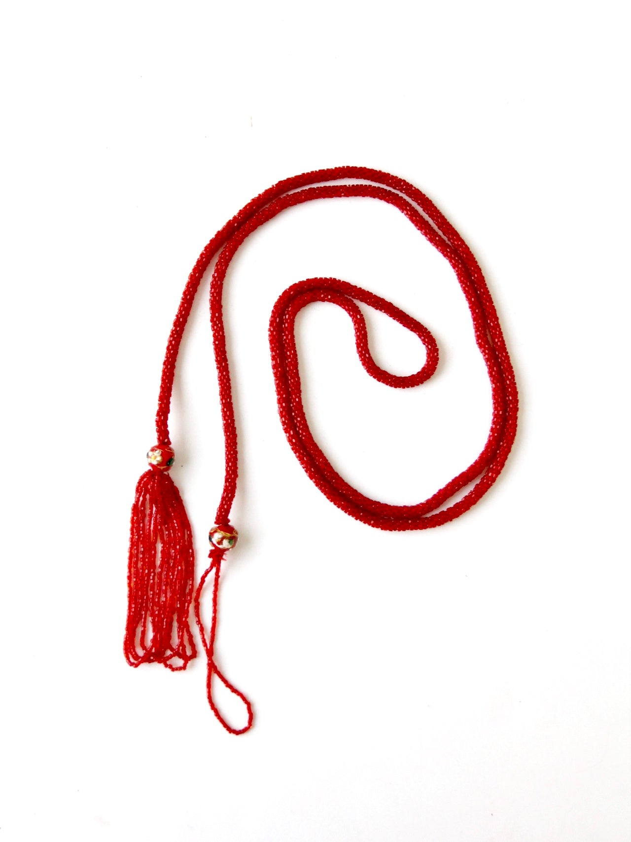 vintage red glass beaded strand necklace