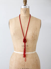 vintage red glass beaded strand necklace