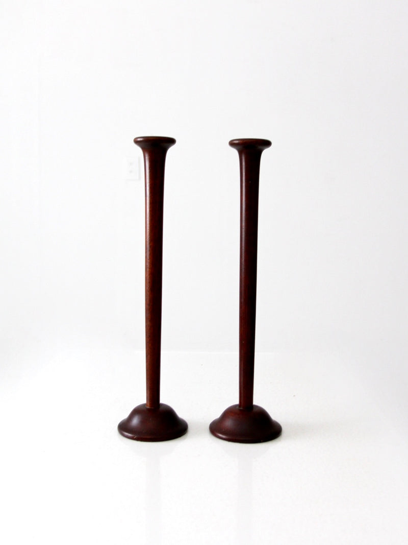 mid century wooden candle holders
