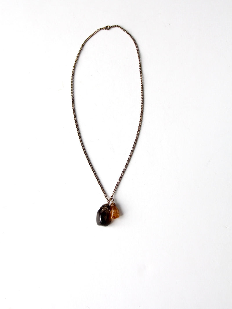 vintage polished stone pendant necklace