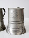antique engraved glass bottom pewter tankards