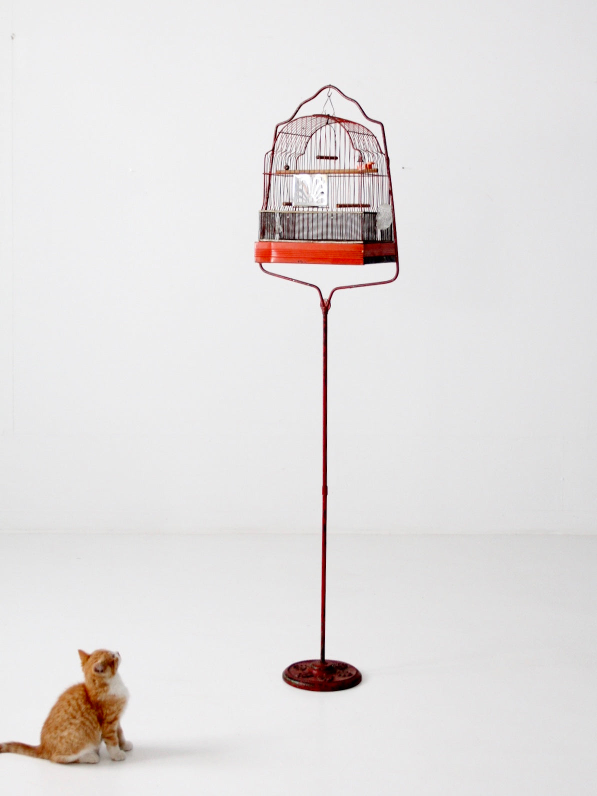 antique bird cage with cast iron stand