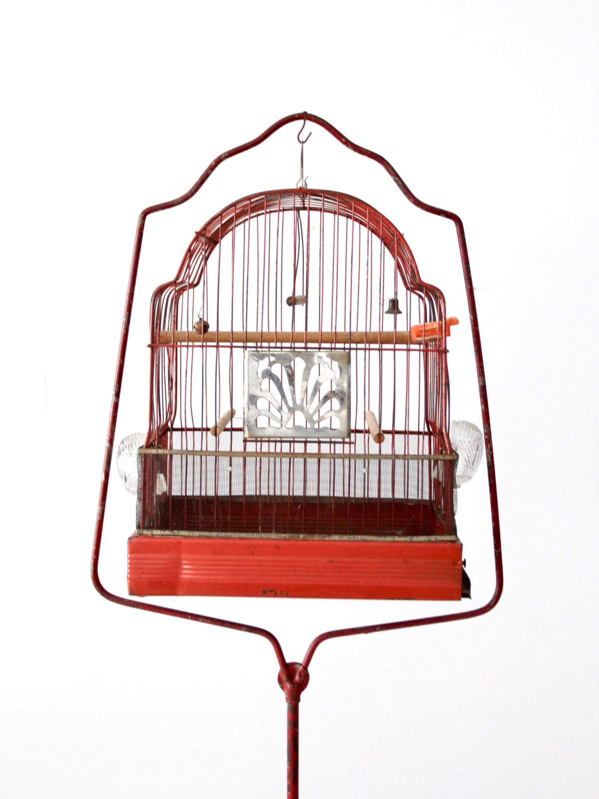 antique bird cage with cast iron stand