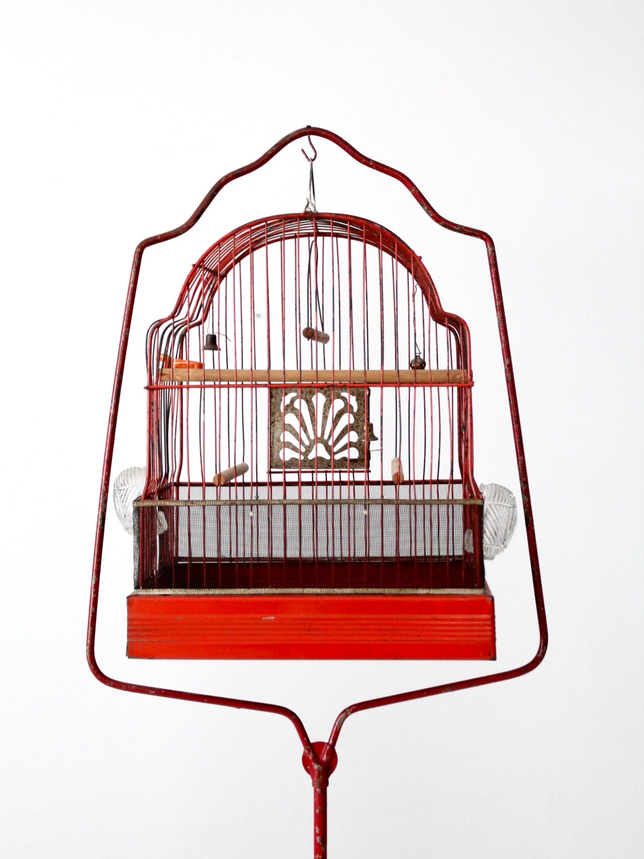 antique bird cage with cast iron stand