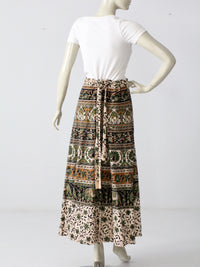 vintage 70s block print wrap skirt