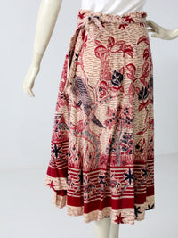 vintage 70s boho wrap skirt with bird print