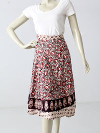 vintage 70s block print wrap skirt