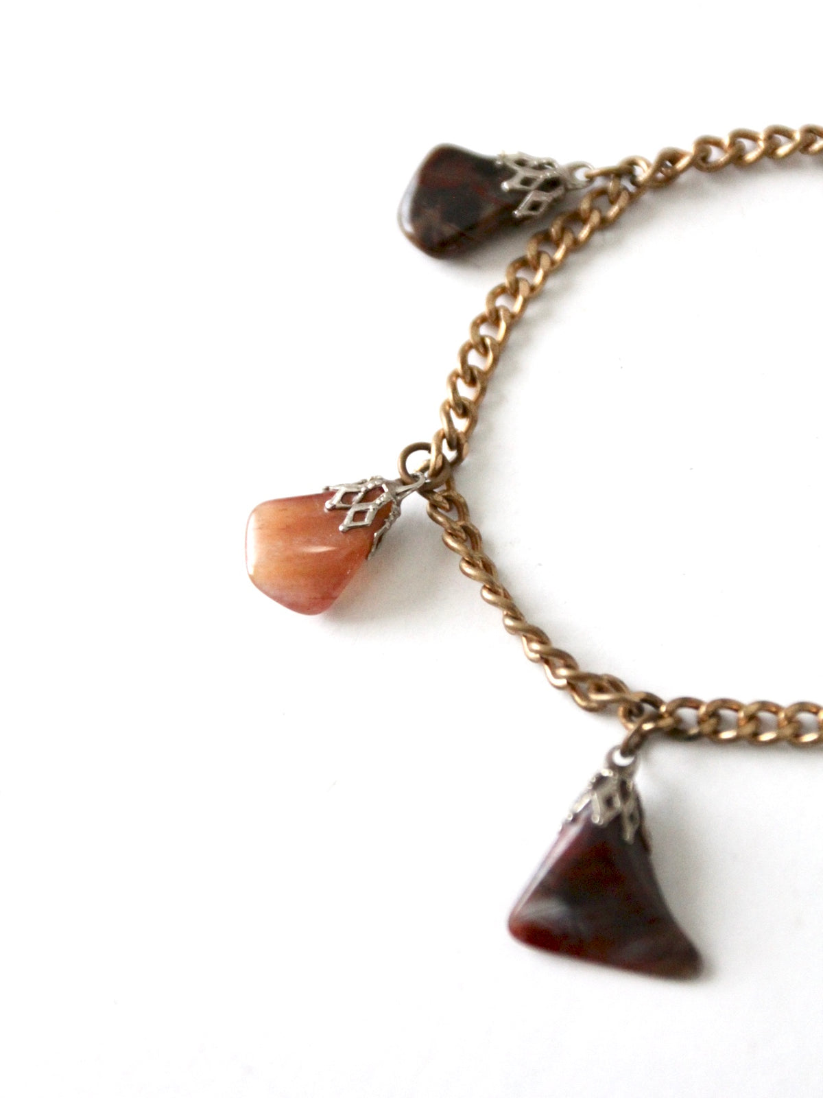 vintage polished agate stone charm bracelet