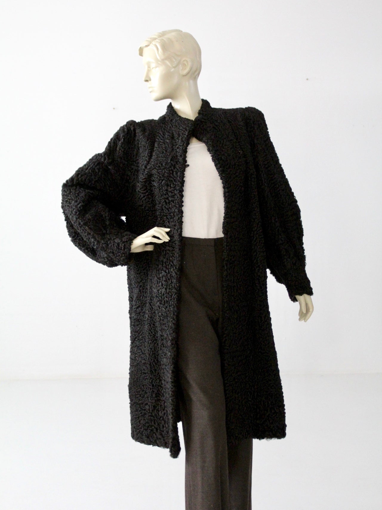 vintag black curly lamb fur coat