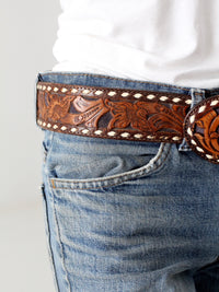 vintage Circle Y tooled leather name belt