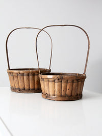 vintage bamboo handle baskets, set of 2