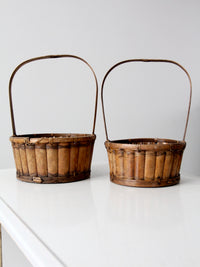 vintage bamboo handle baskets, set of 2