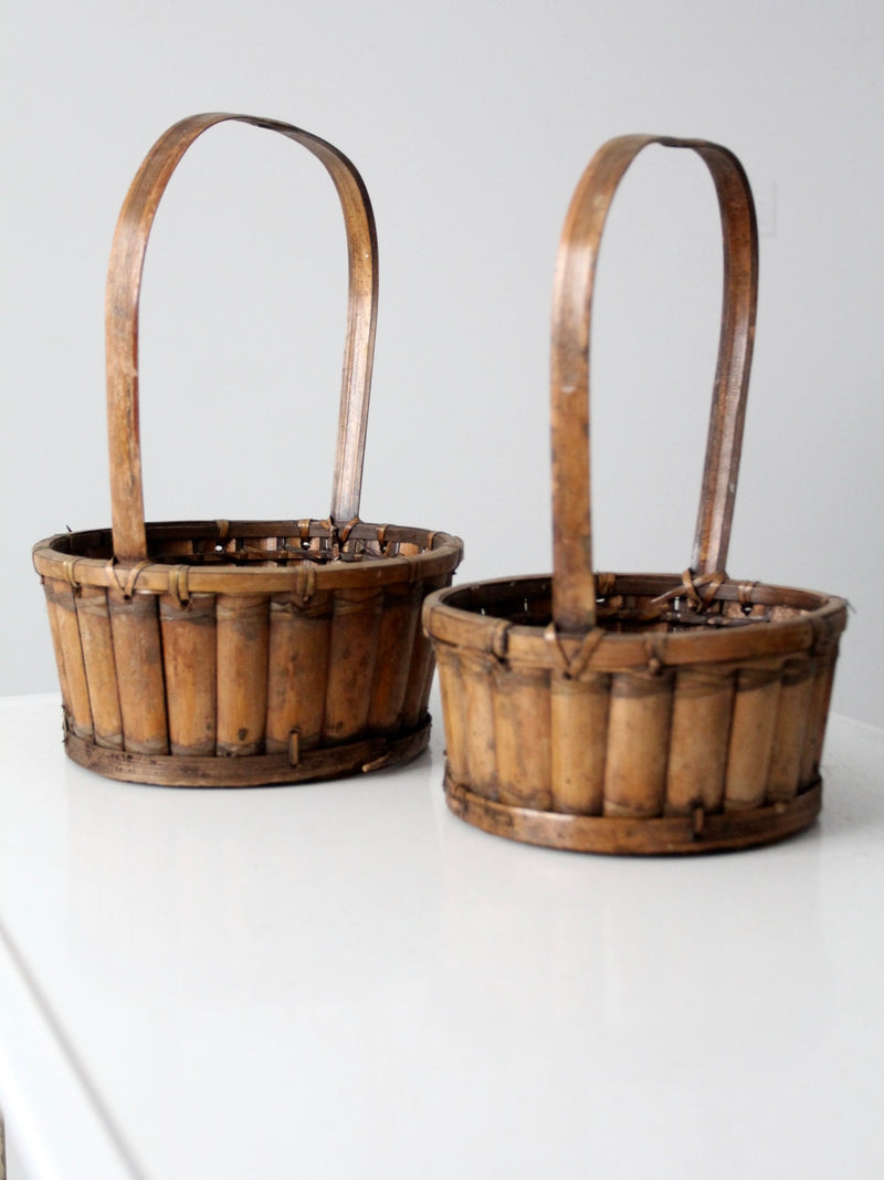 vintage bamboo handle baskets, set of 2