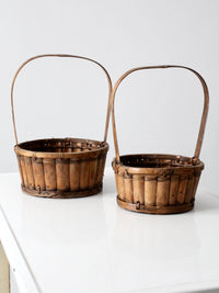 vintage bamboo handle baskets, set of 2