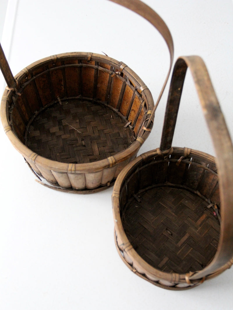 vintage bamboo handle baskets, set of 2