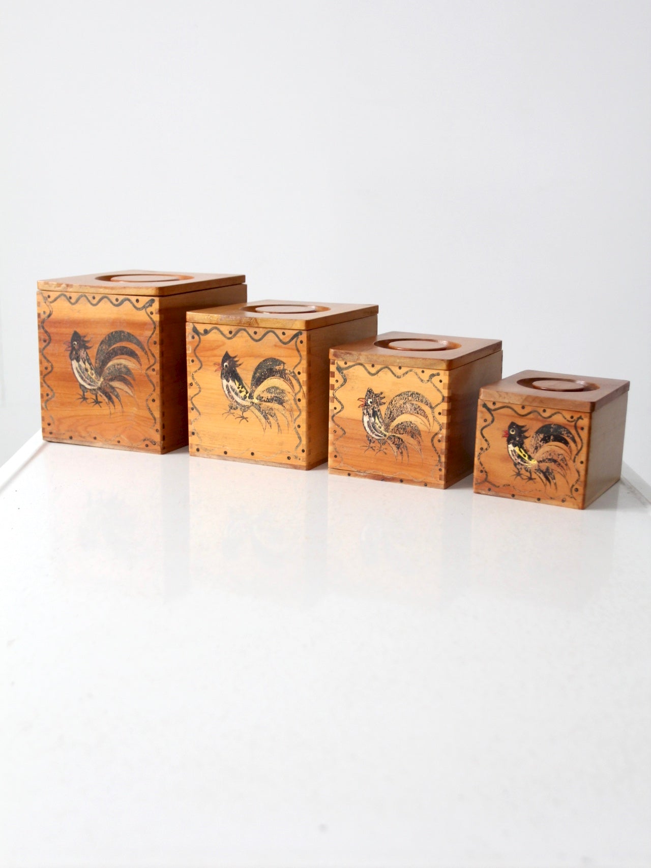 mid-century rooster kitchen storage set