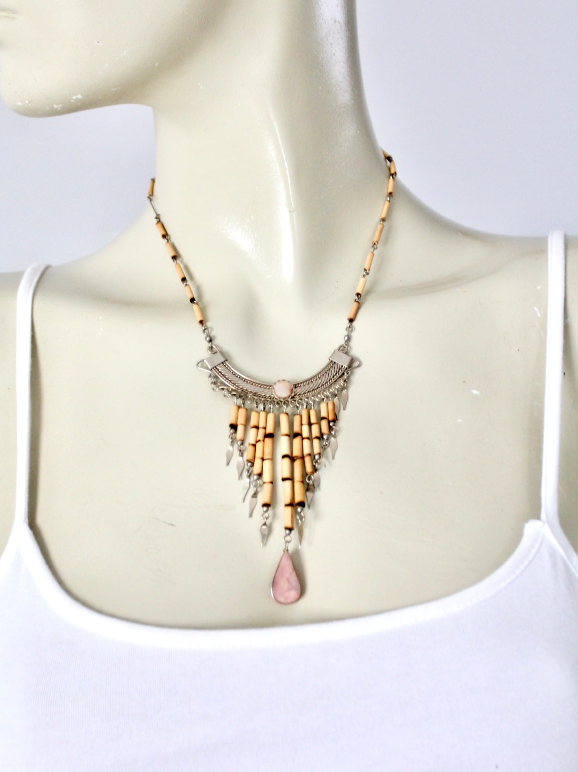 vintage hippie filigree fringe pendant drop necklace