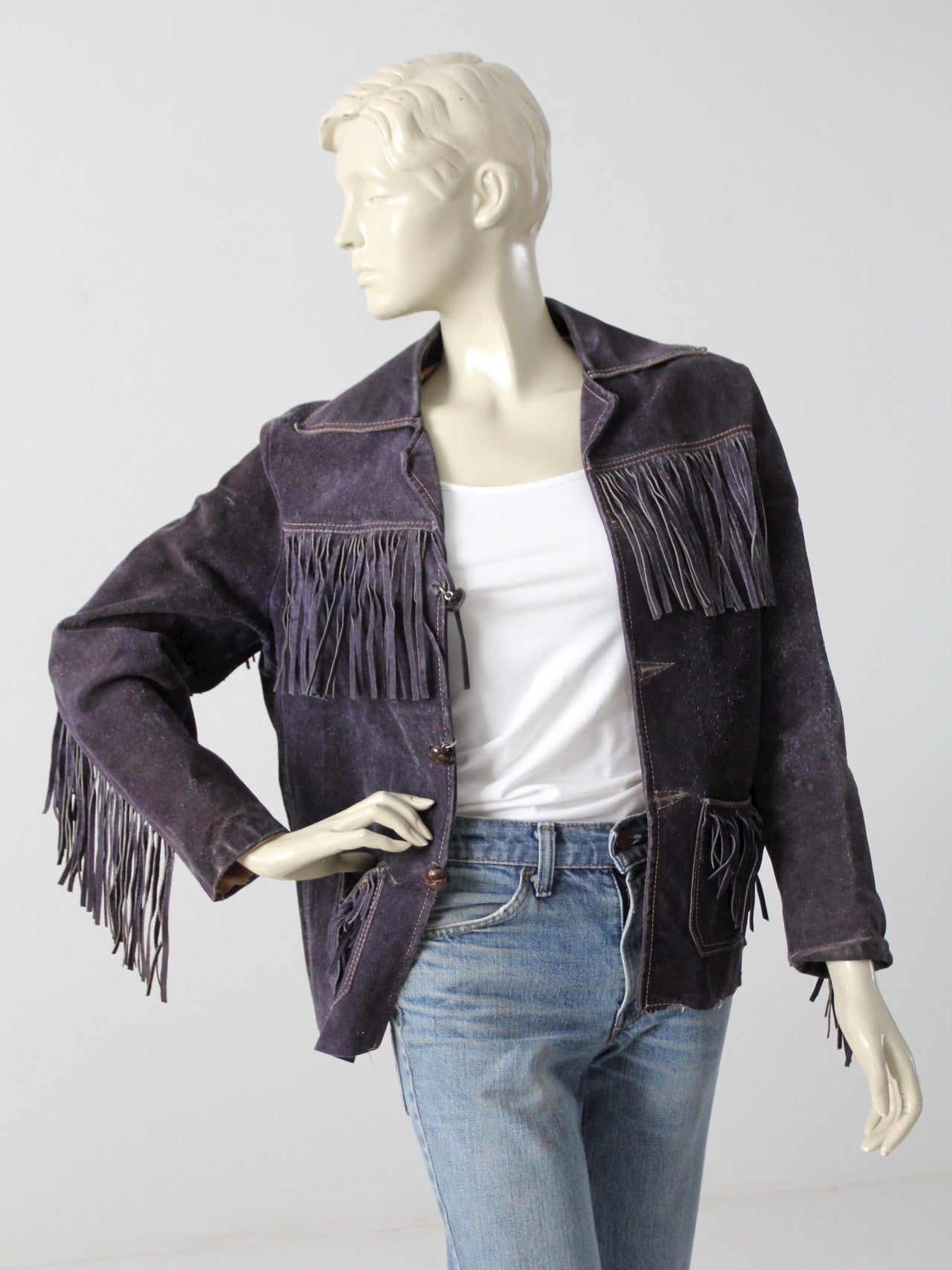 vintage 60s East West style suede fringe jacket
