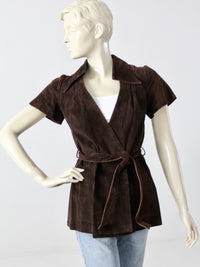 vintage 70s suede leather wrap shirt
