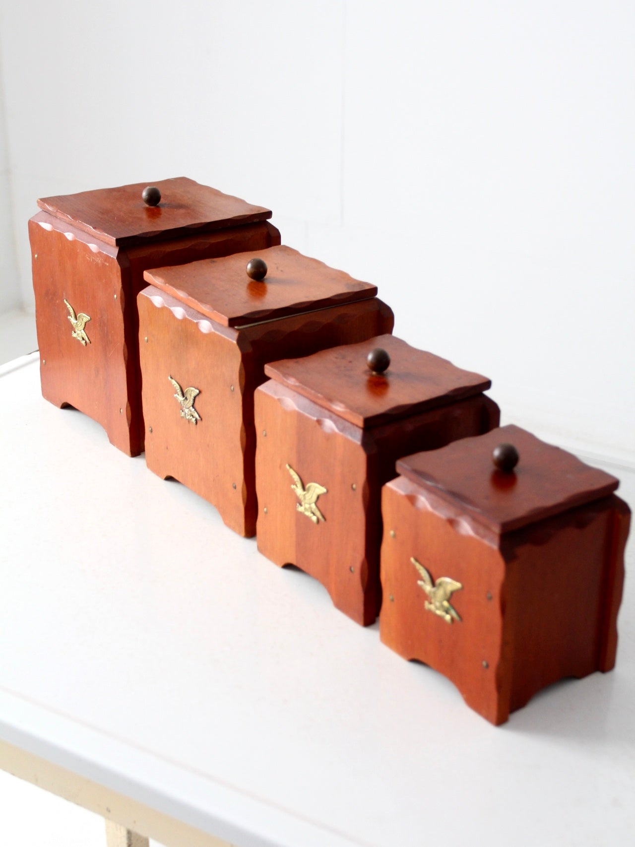 vintage wooden canisters, set of 4