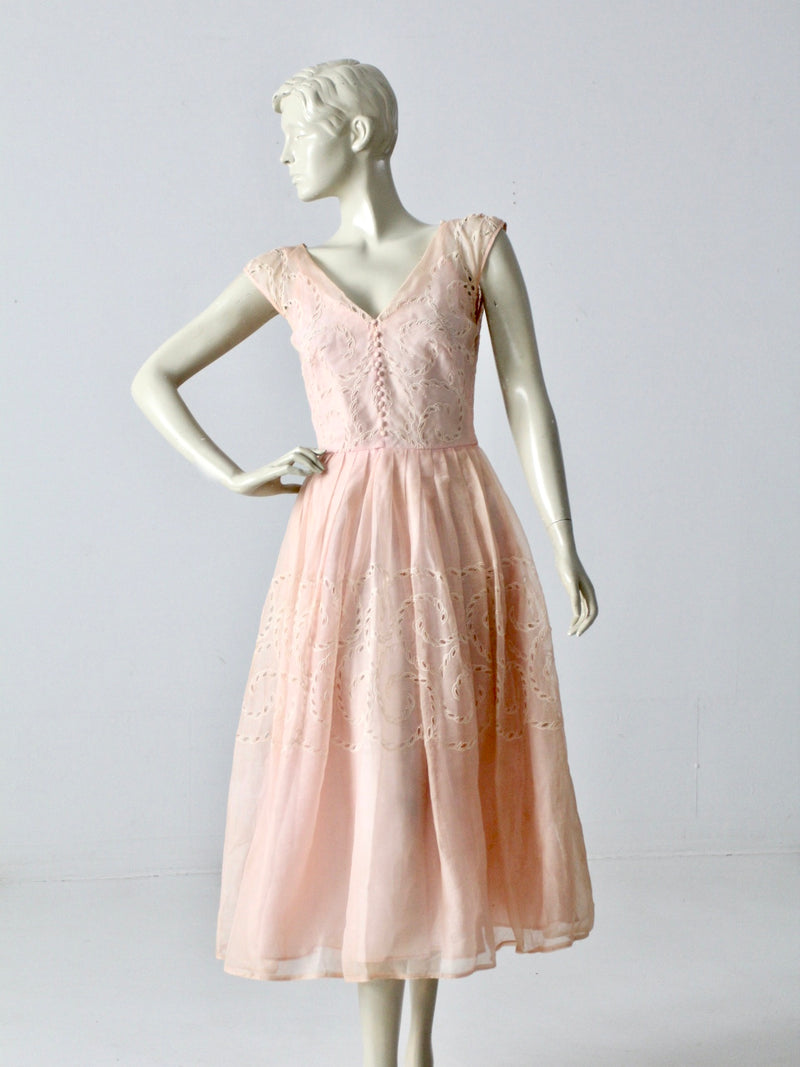 vintage 1950s pink tea length dress