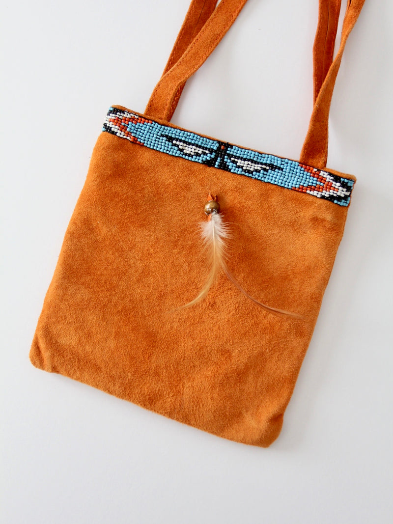 vintage tribal beaded suede bag