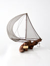 vintage brass and driftwood boat sculpture