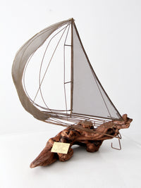 vintage brass and driftwood boat sculpture