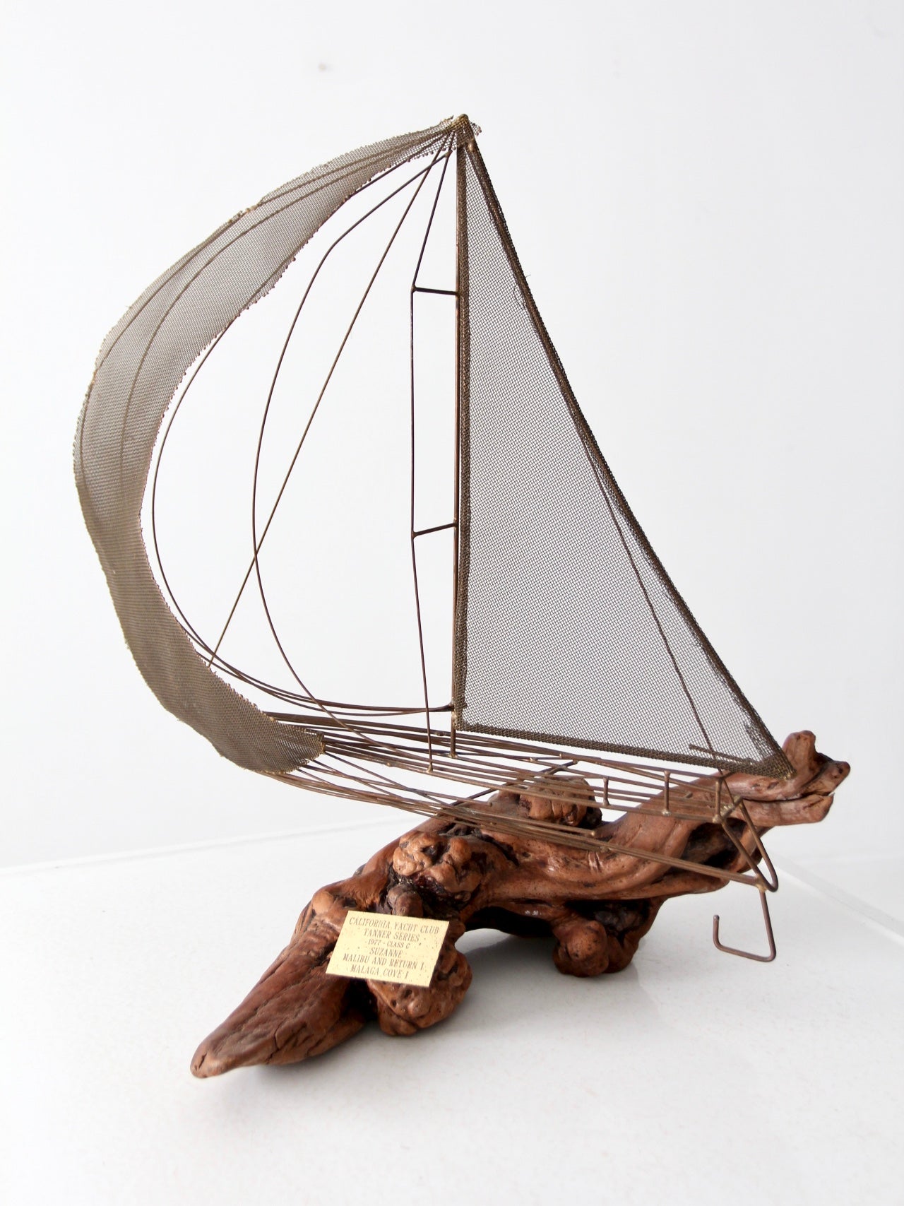 vintage brass and driftwood boat sculpture
