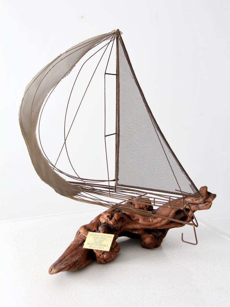 vintage brass and driftwood boat sculpture