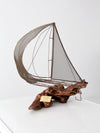vintage brass and driftwood boat sculpture