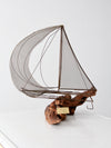 vintage brass and driftwood boat sculpture