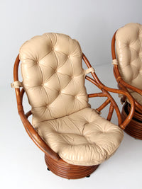 mid-century rattan swivel chairs with ottomans