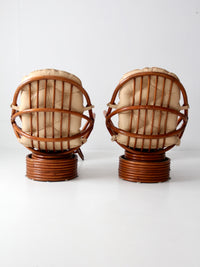 mid-century rattan swivel chairs with ottomans