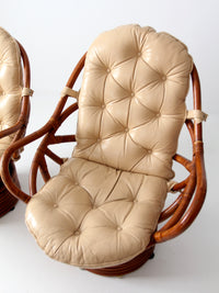 mid-century rattan swivel chairs with ottomans