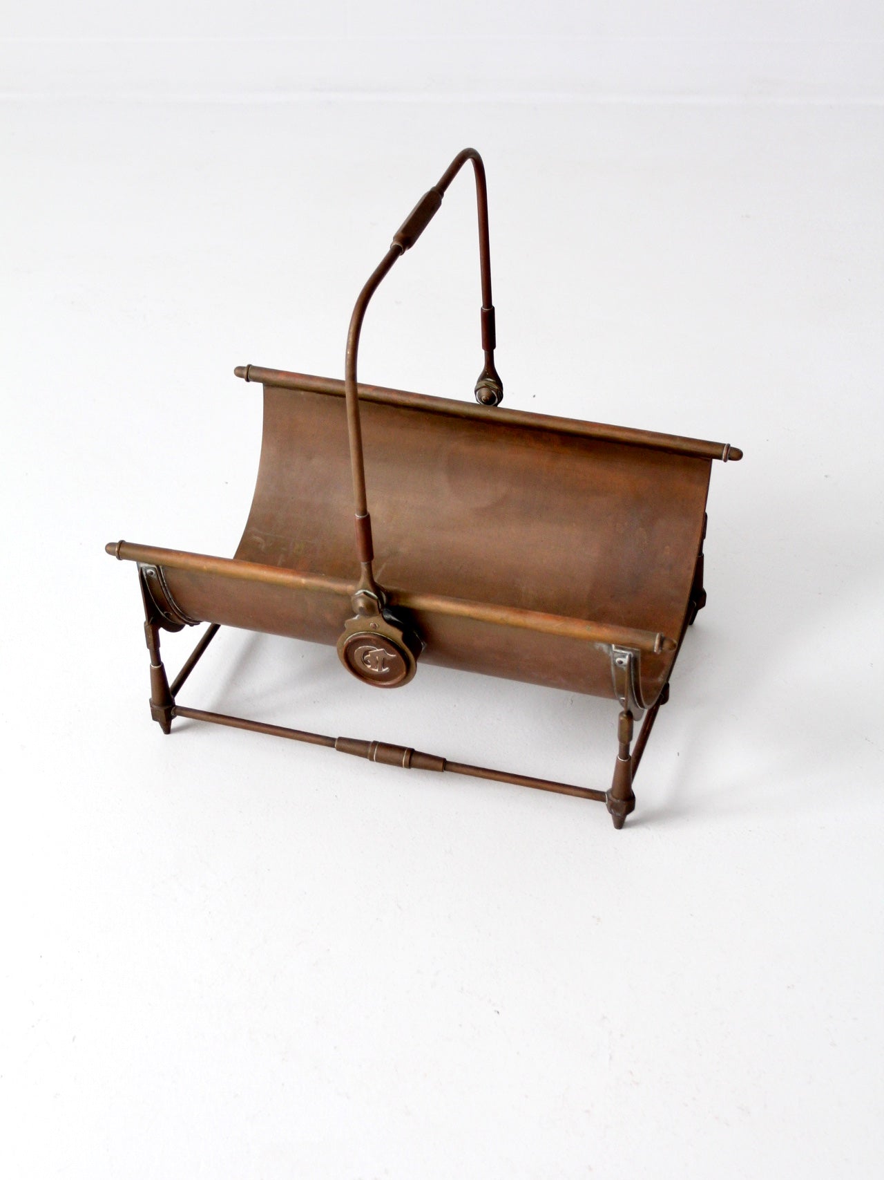 antique copper fireplace log holder